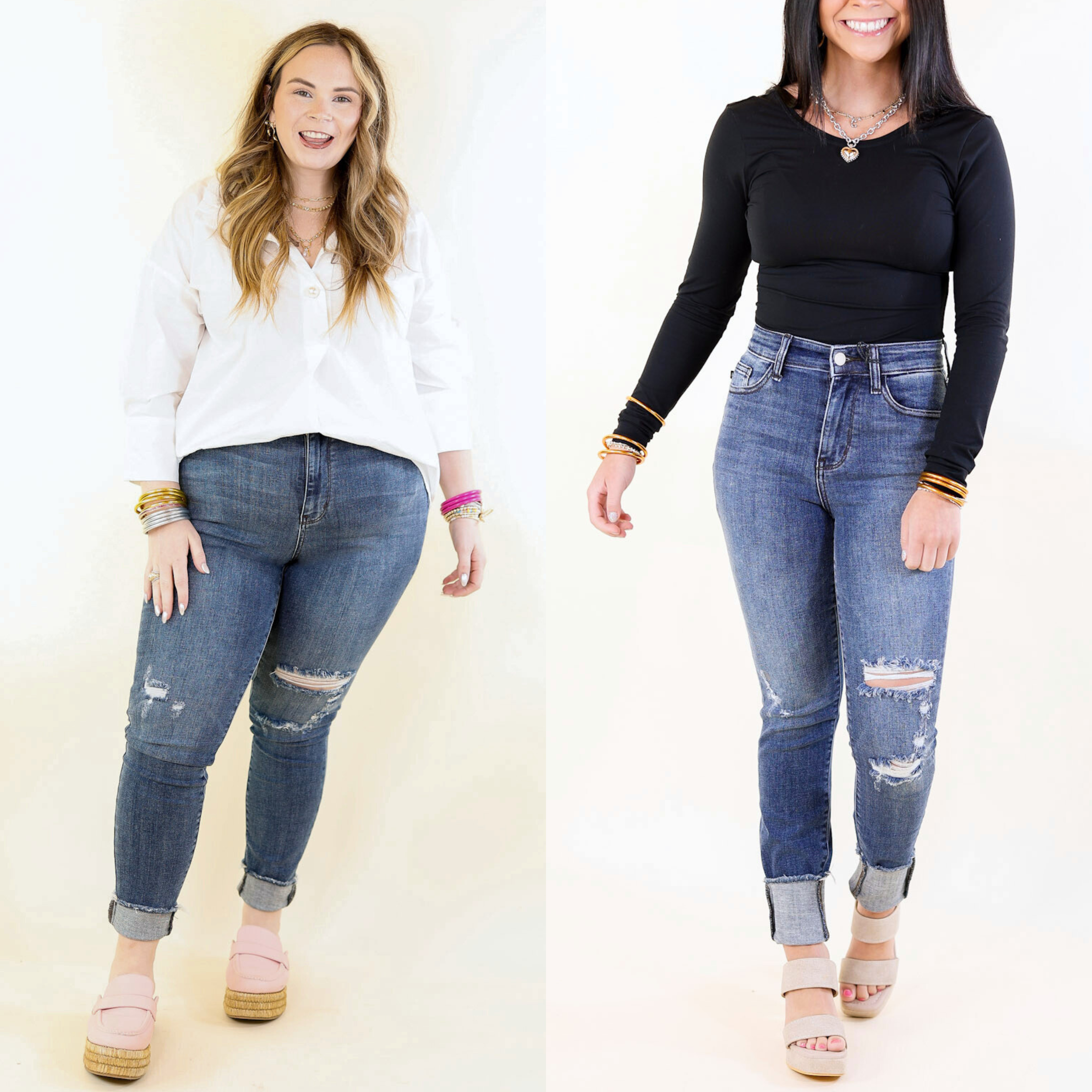 Judy Blue | Daily Chic High Waisted Skinny Jean with Destroyed Knee in Dark Wash