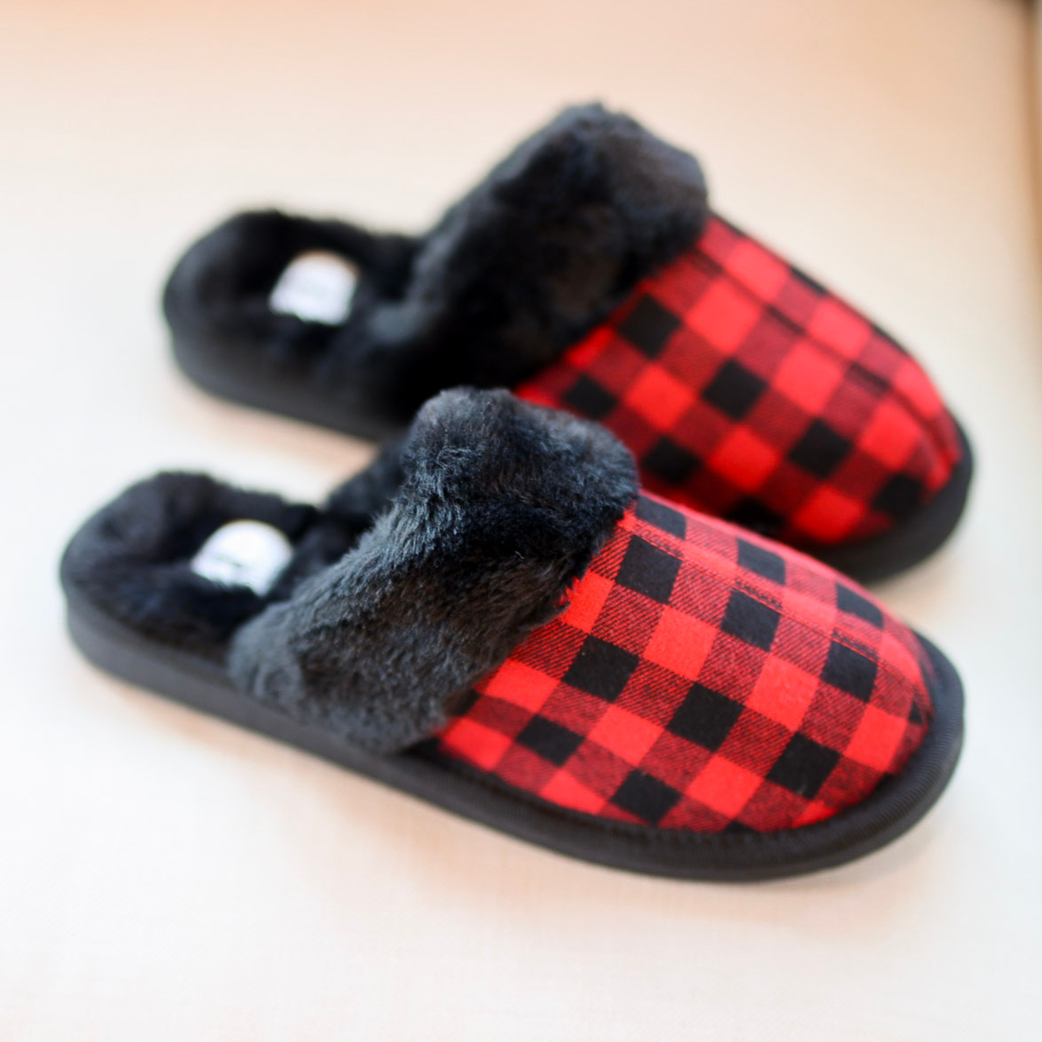 Corky's | Snooze Slide On Slippers with Furry Lining in Red Buffalo Plaid