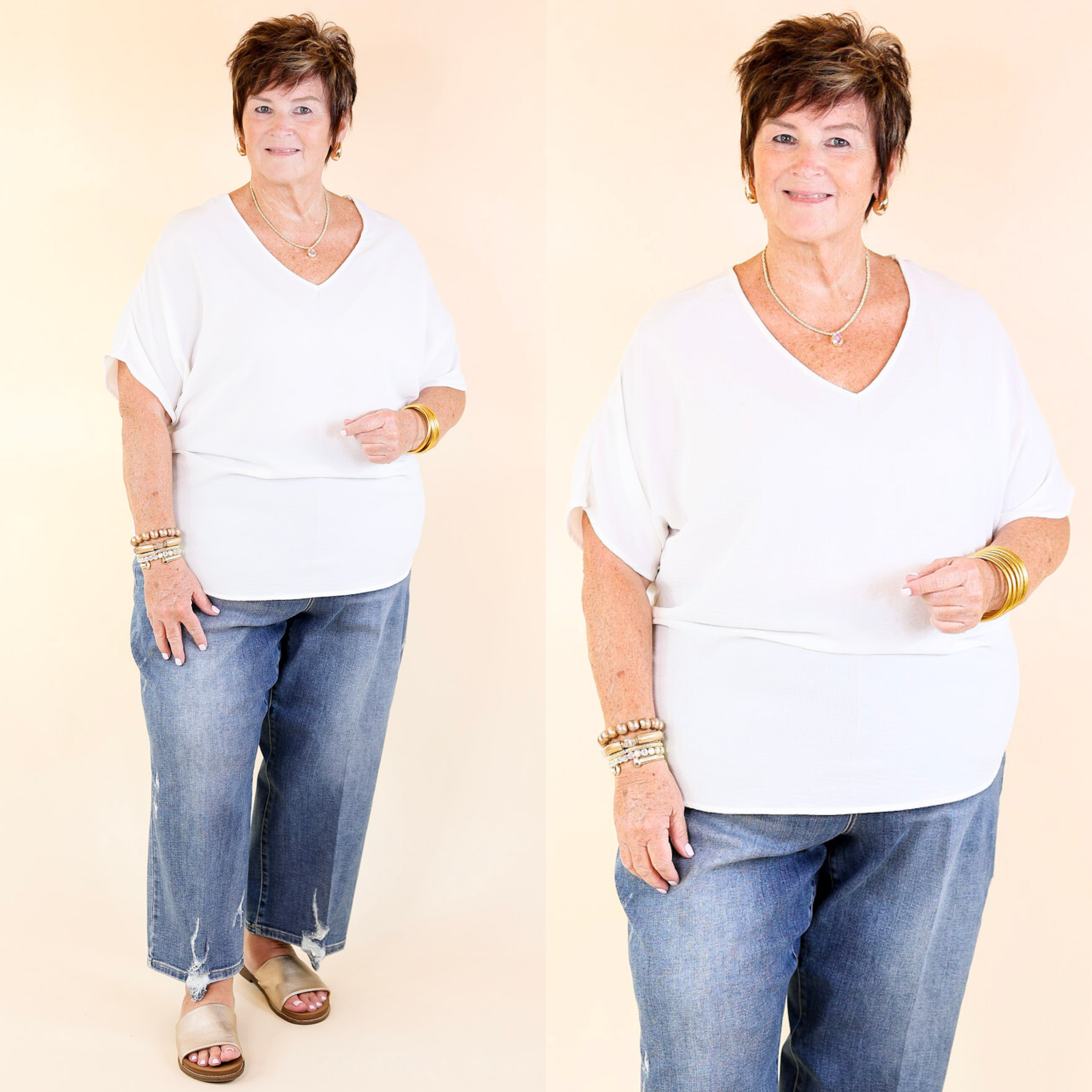 Lovely Dear V Neck Short Sleeve Solid Top in White