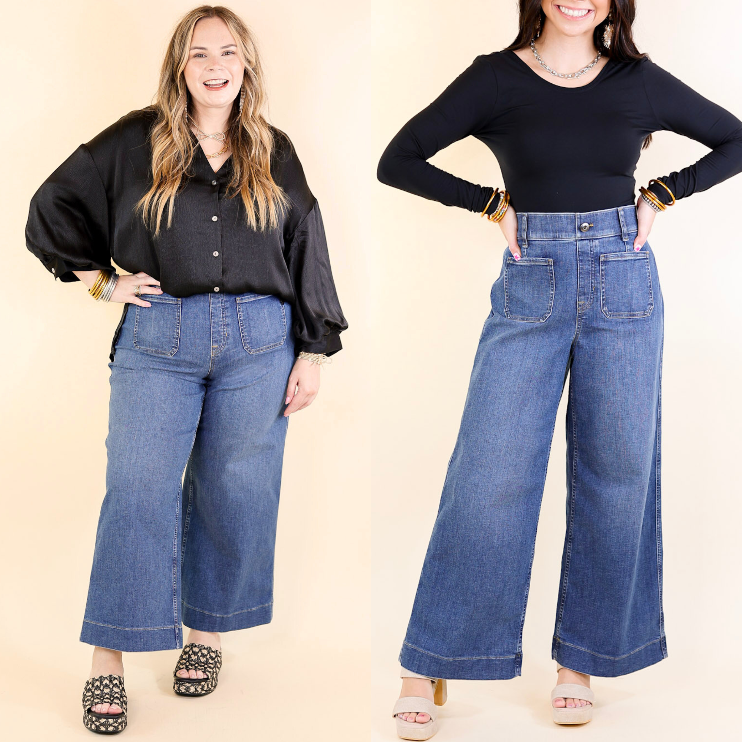 SPANX | EveryWear Cropped Wide Leg Denim Jeans with Patch Pockets