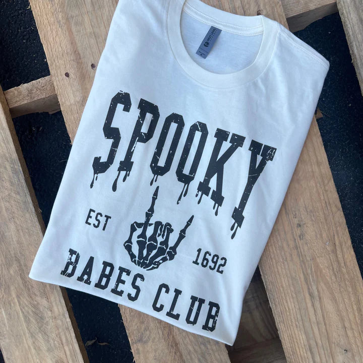 Online Exclusive | Spooky Babes Club Short Sleeve Graphic Tee in White - Giddy Up Glamour Boutique