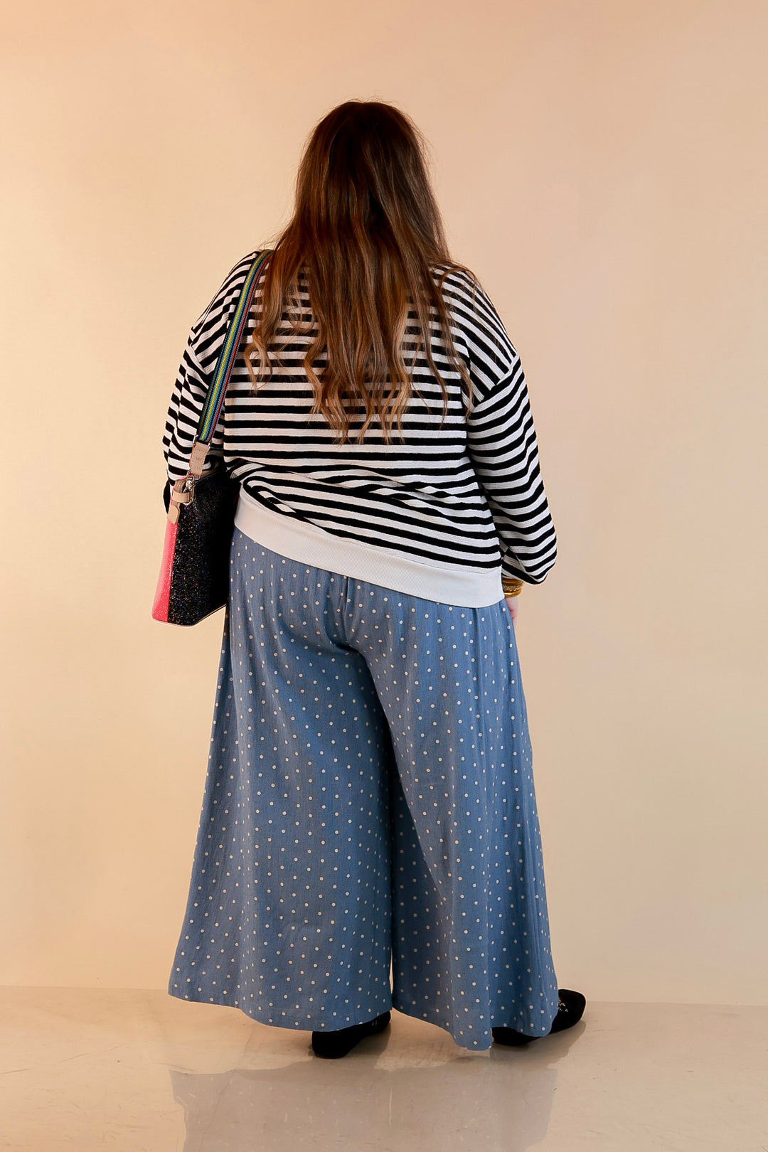 Plus Size | Straight and Narrow Striped Drop Shoulder Long Sleeve Pullover Top in Black and Ivory