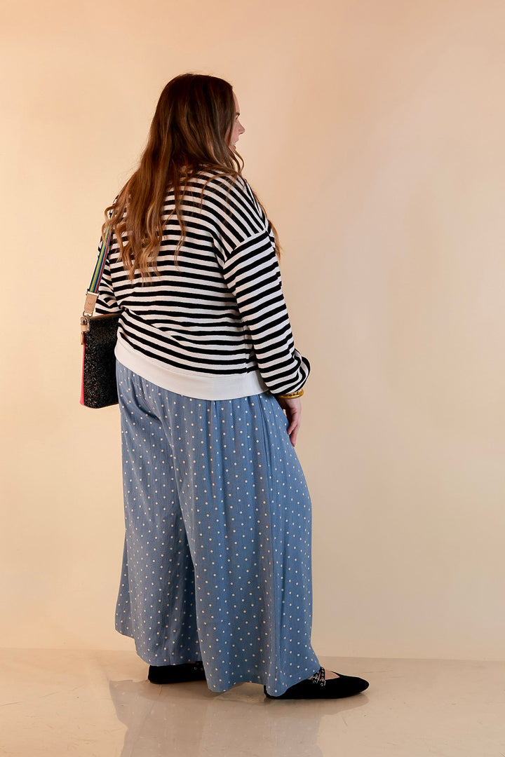 Plus Size | Straight and Narrow Striped Drop Shoulder Long Sleeve Pullover Top in Black and Ivory