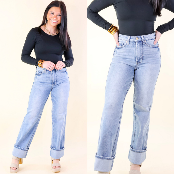 Last Chance Size 0, 18W, 20W & 22W | Judy Blue | Essential Ease Tummy Control Straight Leg Jeans in Medium Wash