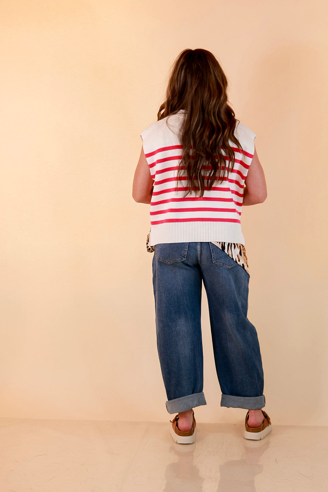 Stripe Things Up Drop Shoulder Knit Sweater in White with Hot Pink Stripes