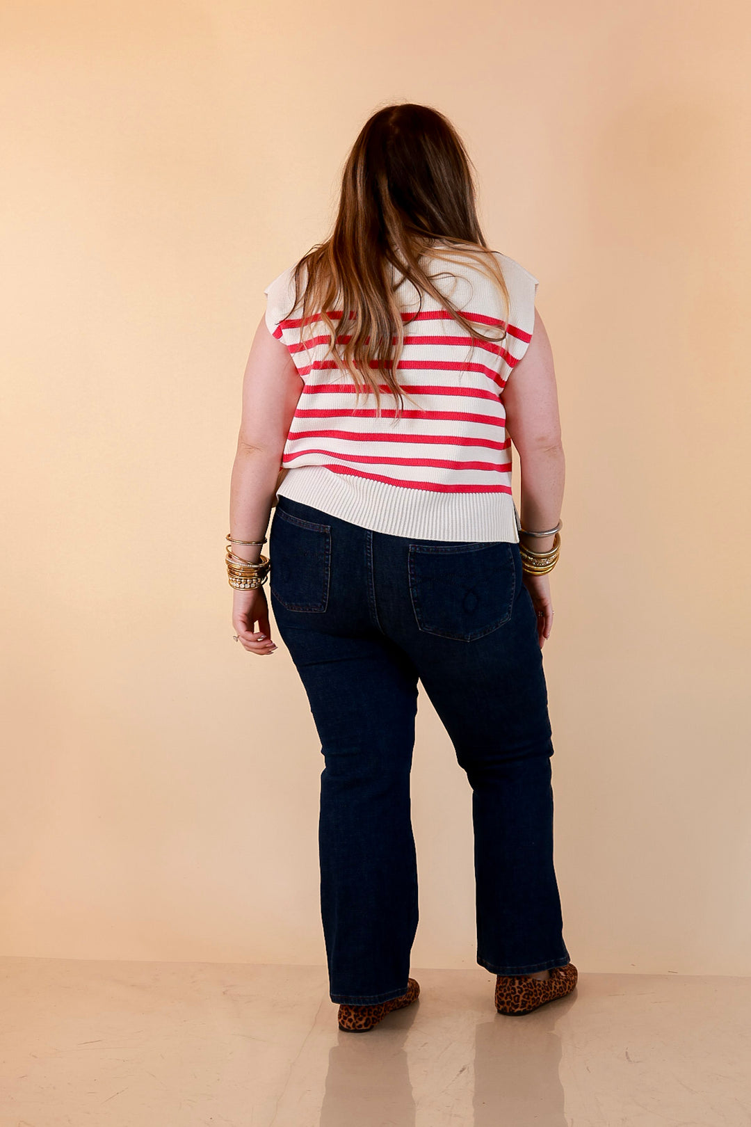 Stripe Things Up Drop Shoulder Knit Sweater in White with Hot Pink Stripes