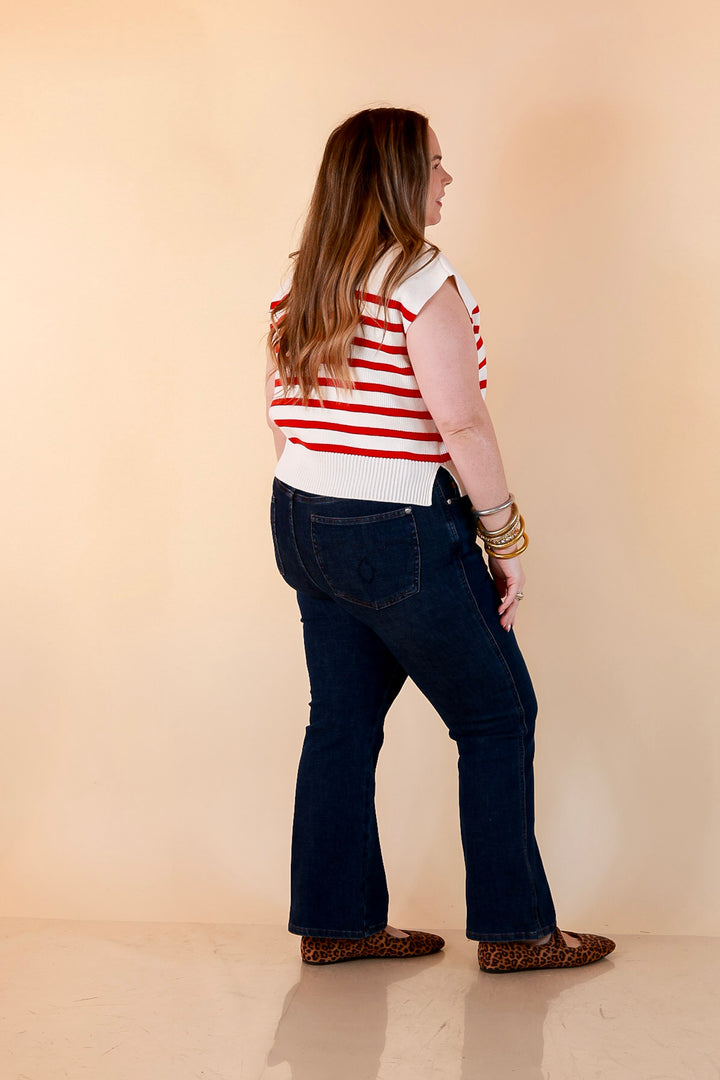 Stripe Things Up Drop Shoulder Knit Sweater in White with Hot Pink Stripes