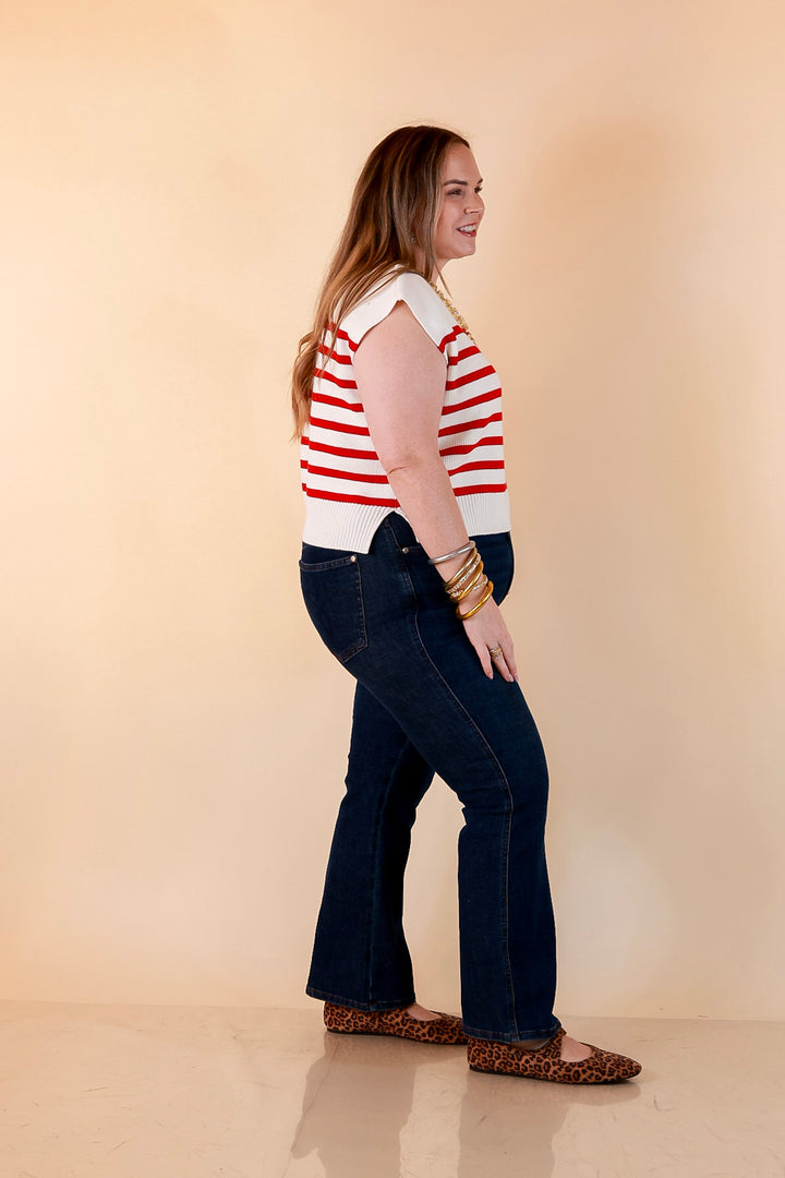 Stripe Things Up Drop Shoulder Knit Sweater in White with Hot Pink Stripes