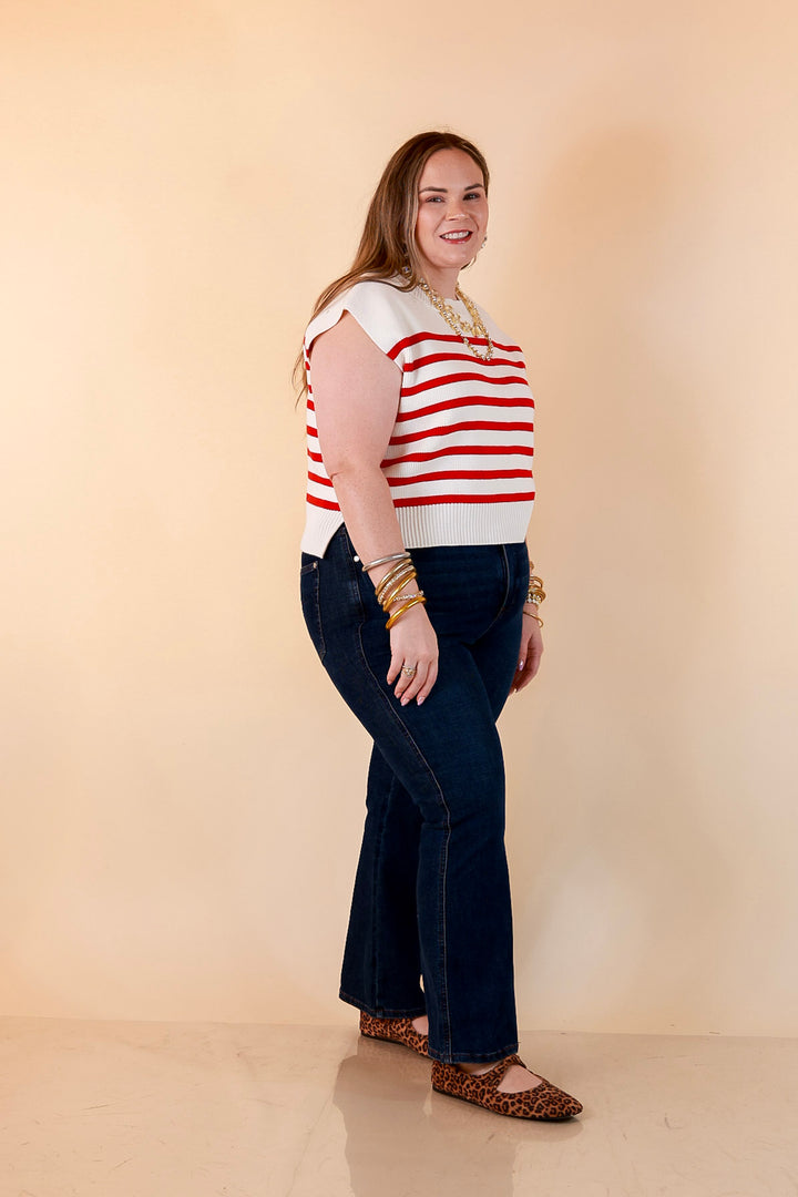 Stripe Things Up Drop Shoulder Knit Sweater in White with Hot Pink Stripes