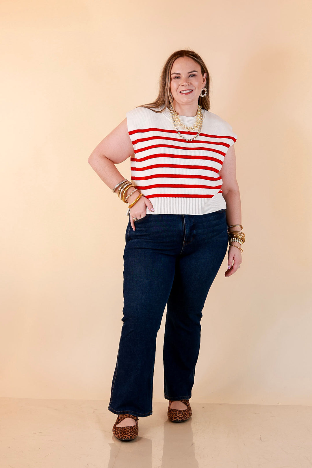 Stripe Things Up Drop Shoulder Knit Sweater in White with Hot Pink Stripes