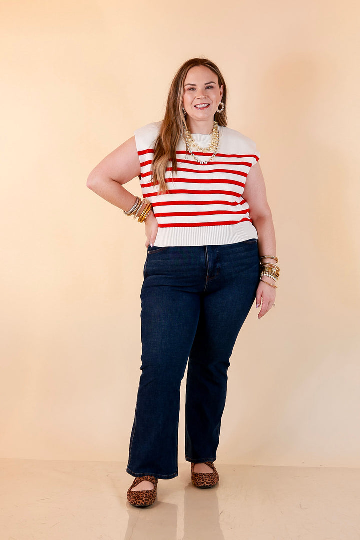 Stripe Things Up Drop Shoulder Knit Sweater in White with Hot Pink Stripes