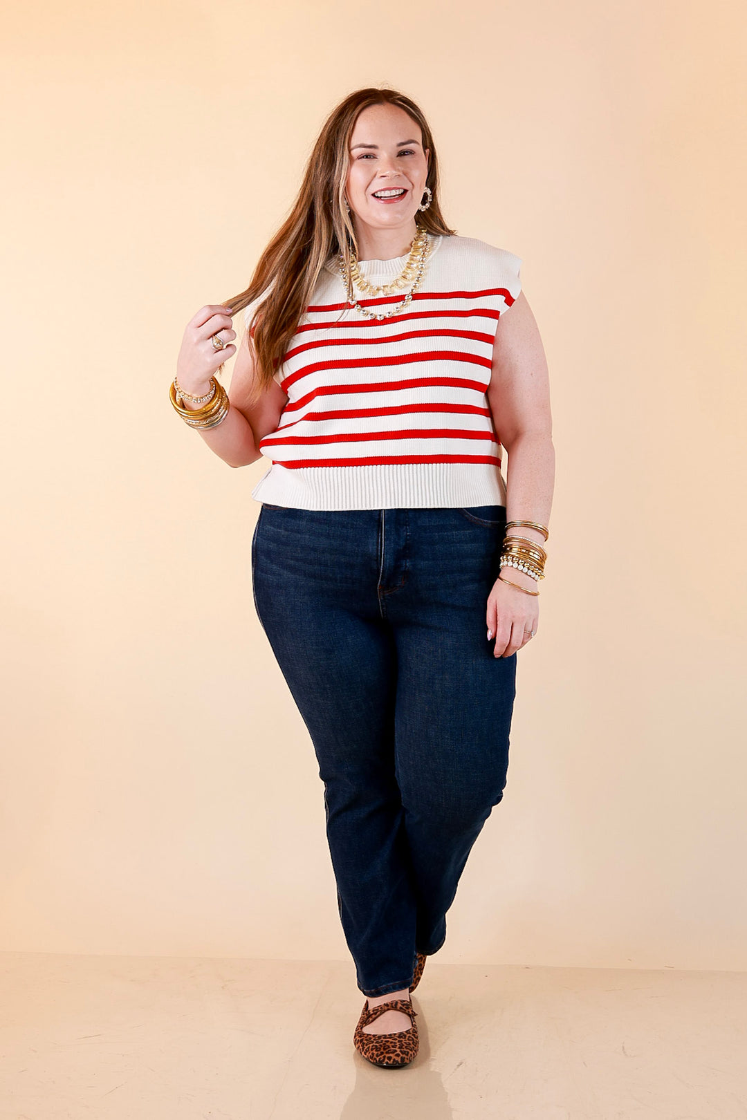 Stripe Things Up Drop Shoulder Knit Sweater in White with Hot Pink Stripes