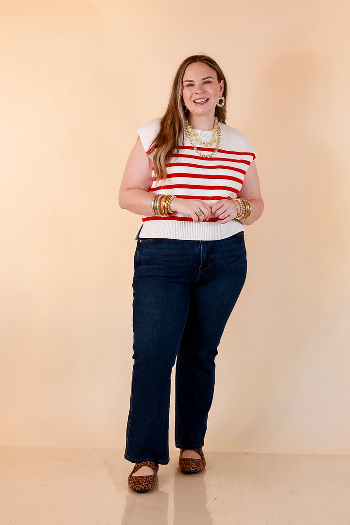 Stripe Things Up Drop Shoulder Knit Sweater in White with Hot Pink Stripes