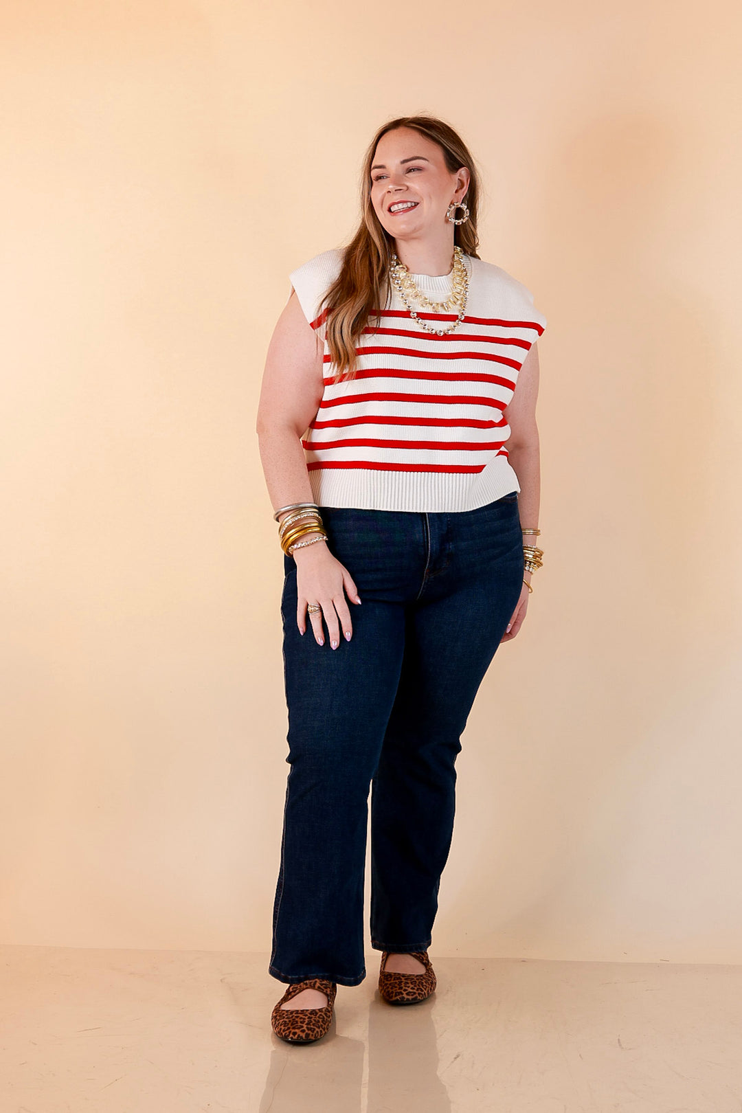 Stripe Things Up Drop Shoulder Knit Sweater in White with Hot Pink Stripes