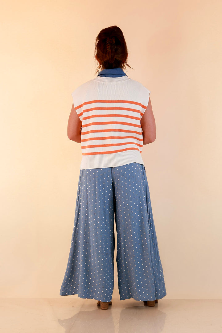 Stripe Things Up Drop Shoulder Knit Sweater in White with Orange Stripes