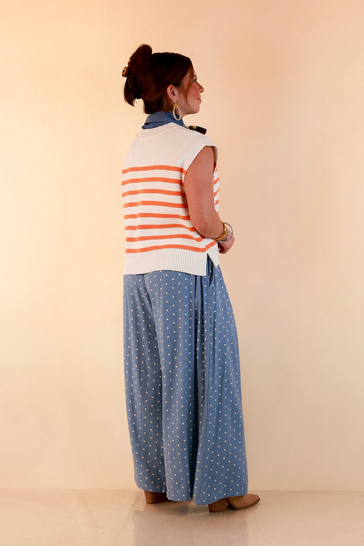 Stripe Things Up Drop Shoulder Knit Sweater in White with Orange Stripes