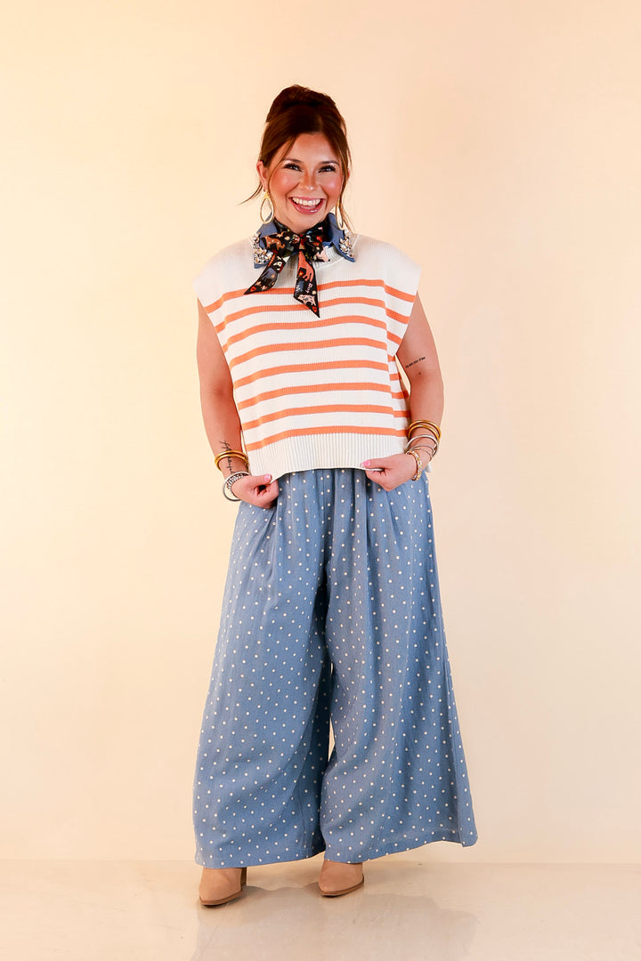 Stripe Things Up Drop Shoulder Knit Sweater in White with Orange Stripes