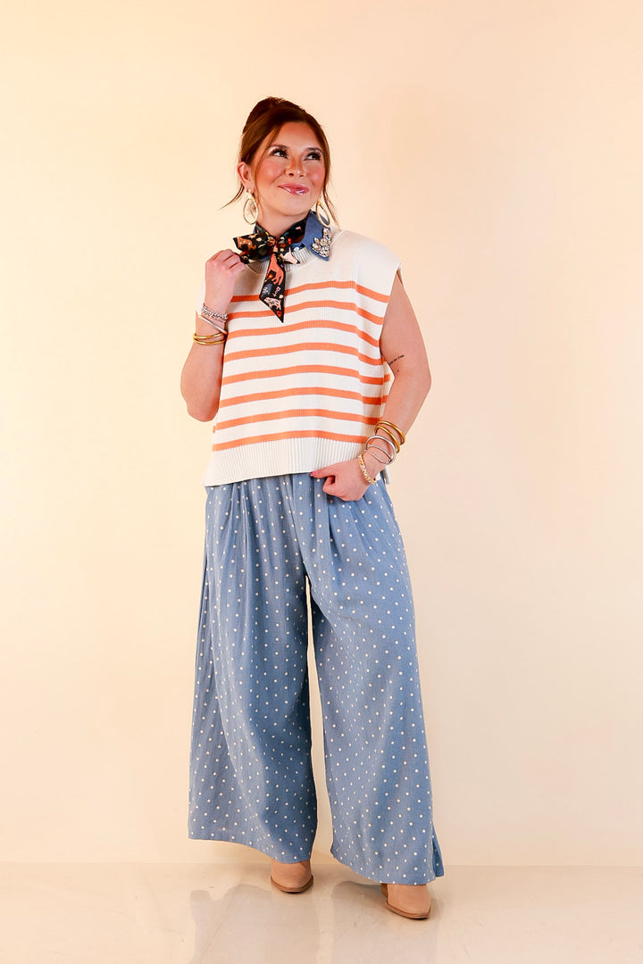 Stripe Things Up Drop Shoulder Knit Sweater in White with Orange Stripes