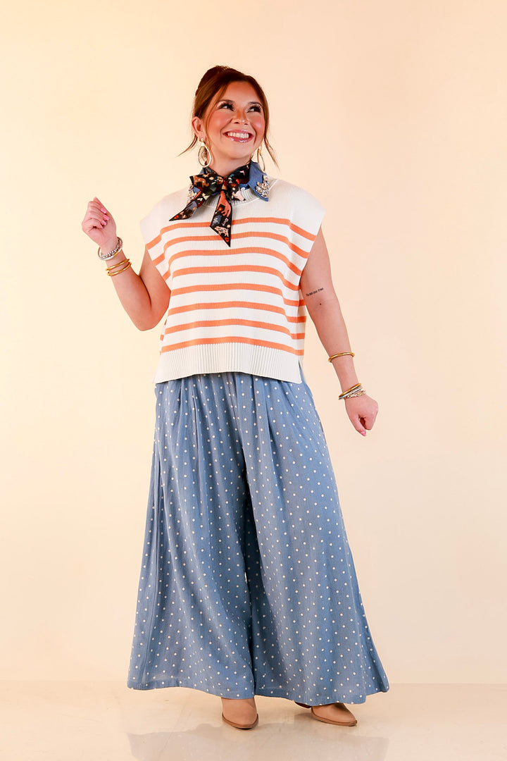 Stripe Things Up Drop Shoulder Knit Sweater in White with Orange Stripes