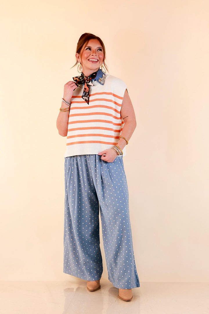 Stripe Things Up Drop Shoulder Knit Sweater in White with Orange Stripes