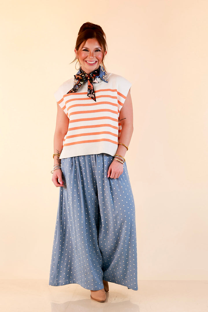 Stripe Things Up Drop Shoulder Knit Sweater in White with Orange Stripes