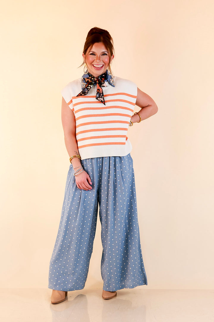 Stripe Things Up Drop Shoulder Knit Sweater in White with Orange Stripes