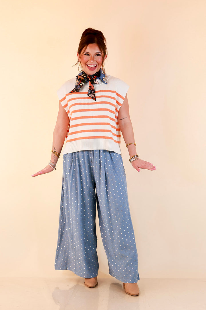 Stripe Things Up Drop Shoulder Knit Sweater in White with Orange Stripes