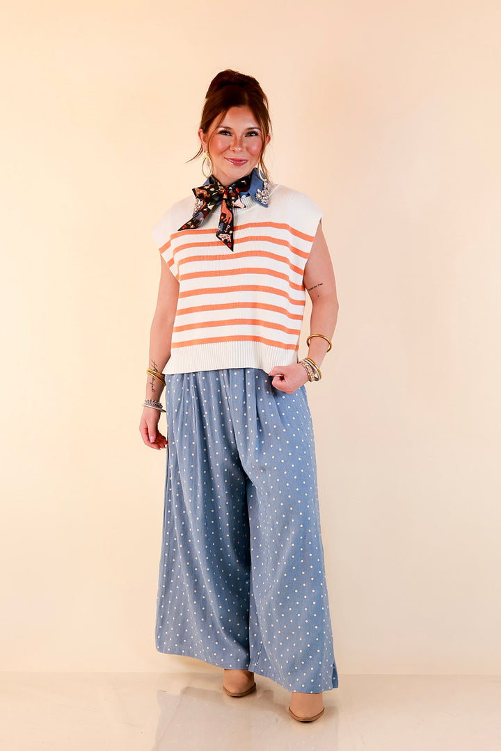 Stripe Things Up Drop Shoulder Knit Sweater in White with Orange Stripes