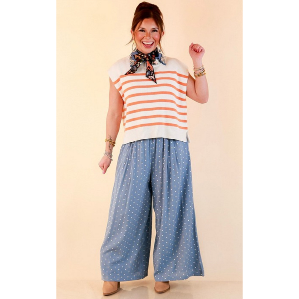 Stripe Things Up Drop Shoulder Knit Sweater in White with Orange Stripes