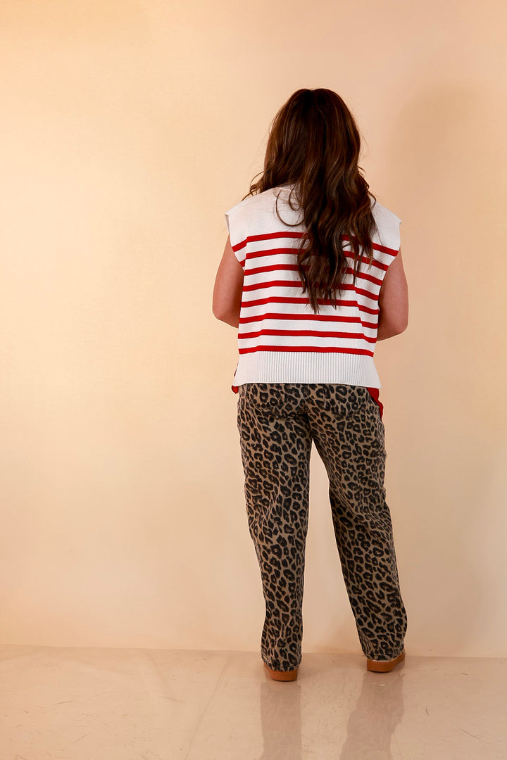 Stripe Things Up Drop Shoulder Knit Sweater in White with Red Stripes