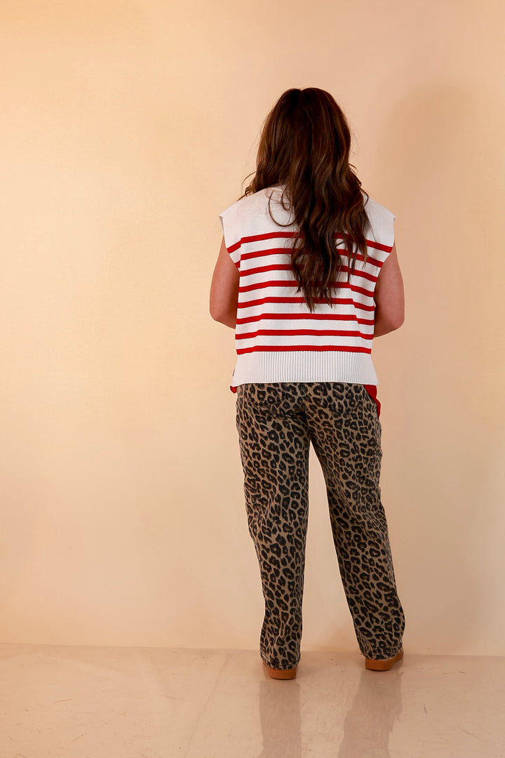 Stripe Things Up Drop Shoulder Knit Sweater in White with Red Stripes