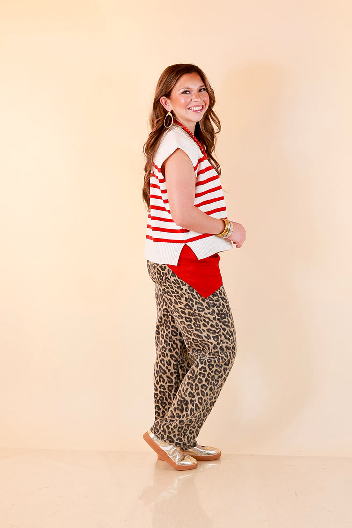 Stripe Things Up Drop Shoulder Knit Sweater in White with Red Stripes