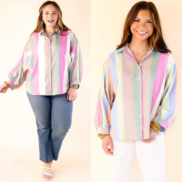 Spring Hues Multicolor Long Sleeve Button Up Top