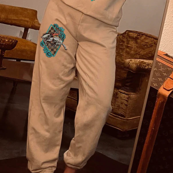 Online Exclusive | Cowboy Diamond Bucking Horse Sweatpants in Beige Sand