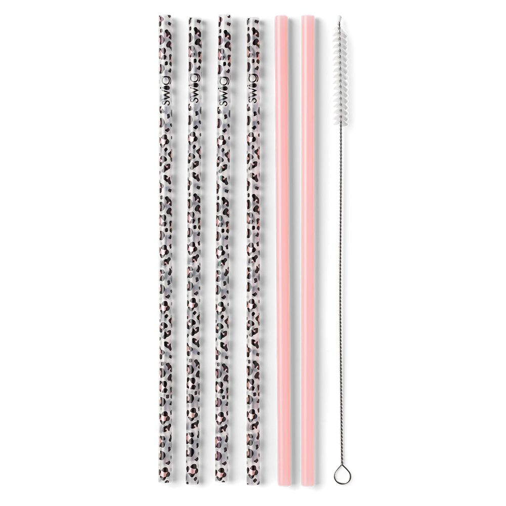 Swig | Luxy Leopard + Blush  Reusable Straw Set - Giddy Up Glamour Boutique