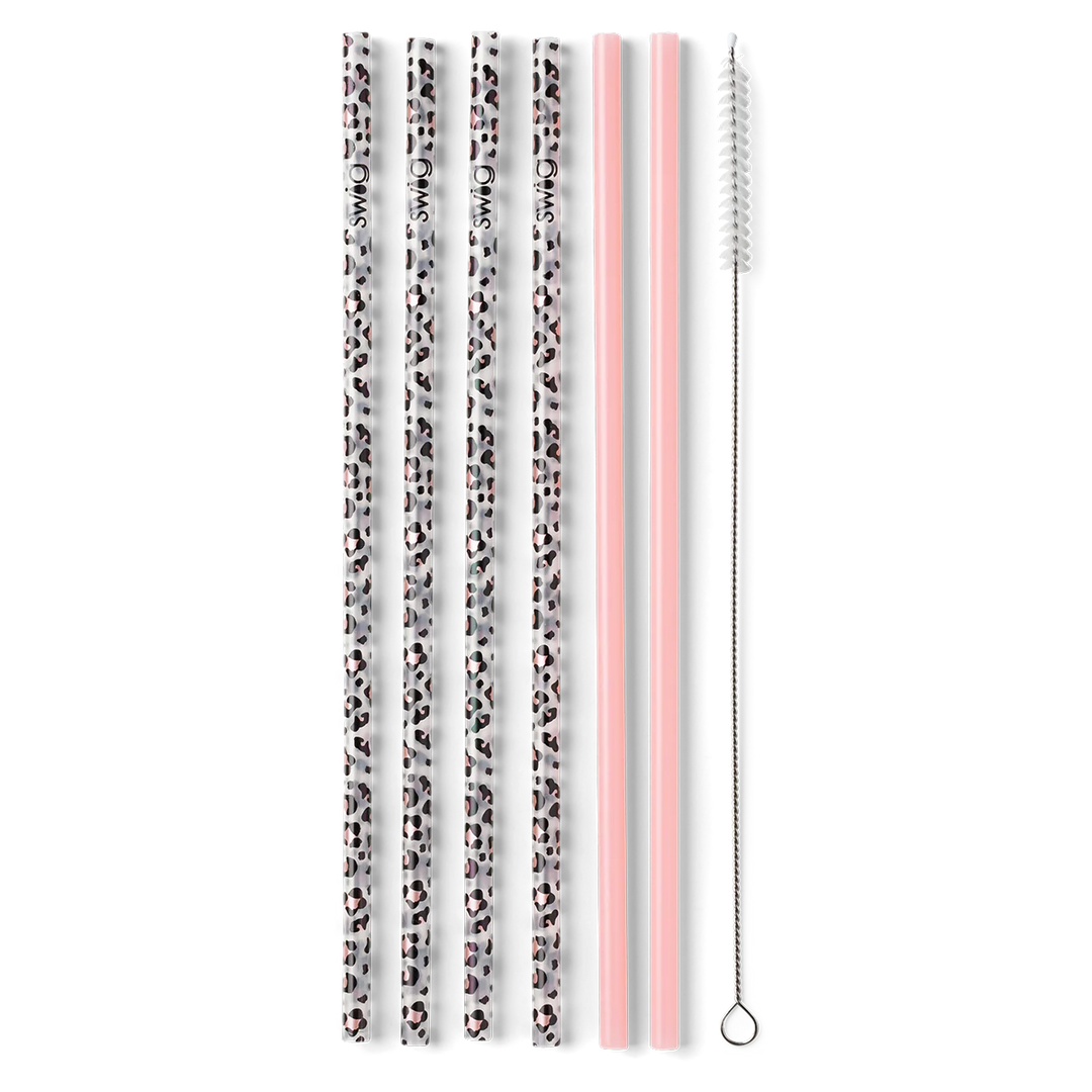Swig | Luxy Leopard + Blush  Reusable Straw Set - Giddy Up Glamour Boutique