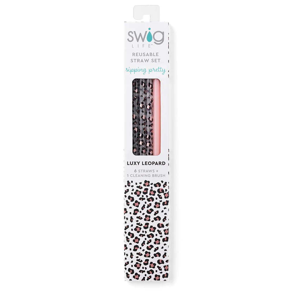 Swig | Luxy Leopard + Blush  Reusable Straw Set - Giddy Up Glamour Boutique