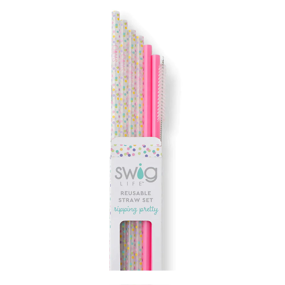 Swig | Confetti + Pink Reusable Straw Set - Giddy Up Glamour Boutique