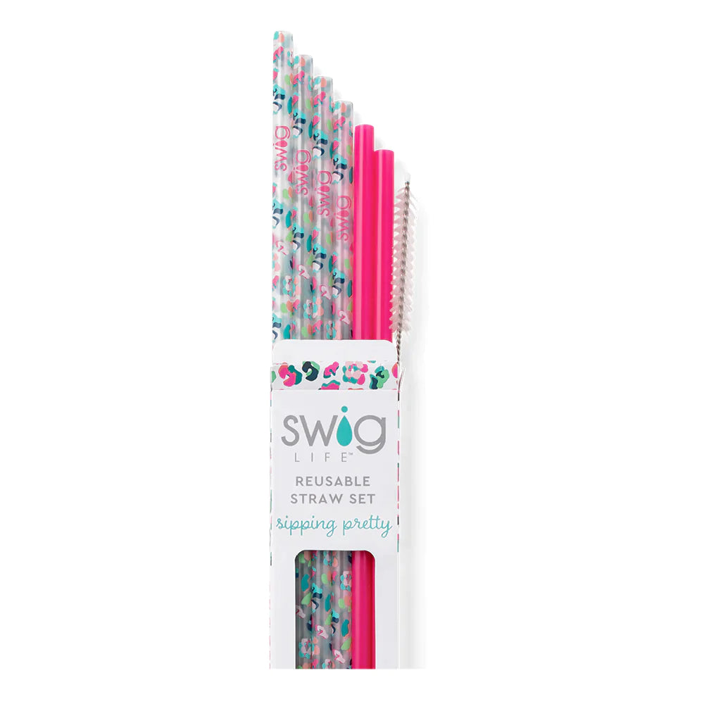 Swig | Party Animal + Hot Pink  Reusable Straw Set - Giddy Up Glamour Boutique