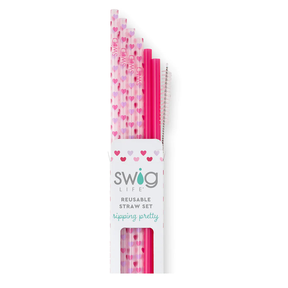 Swig | Falling In Love + Pink Reusable Straw Set - Giddy Up Glamour Boutique