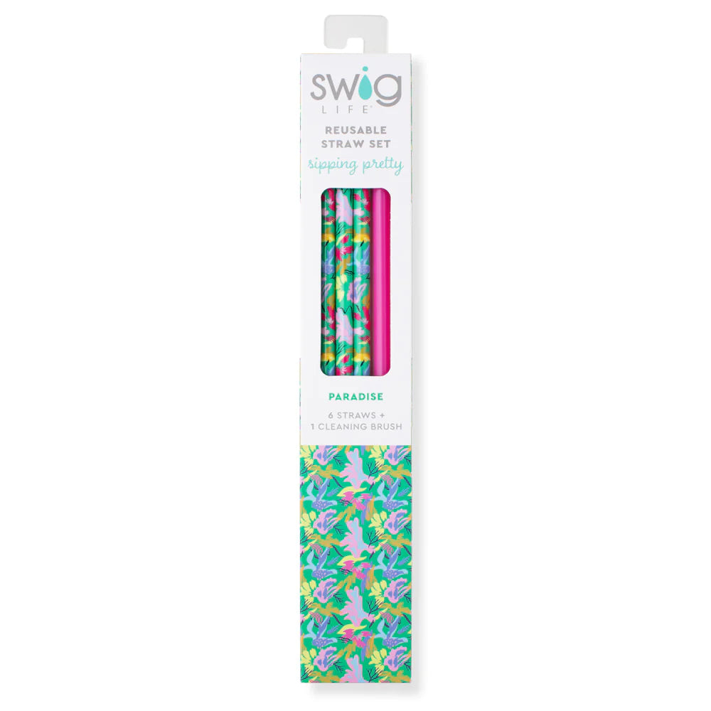 Swig | Paradise + Hot Pink Reusable Straw Set - Giddy Up Glamour Boutique