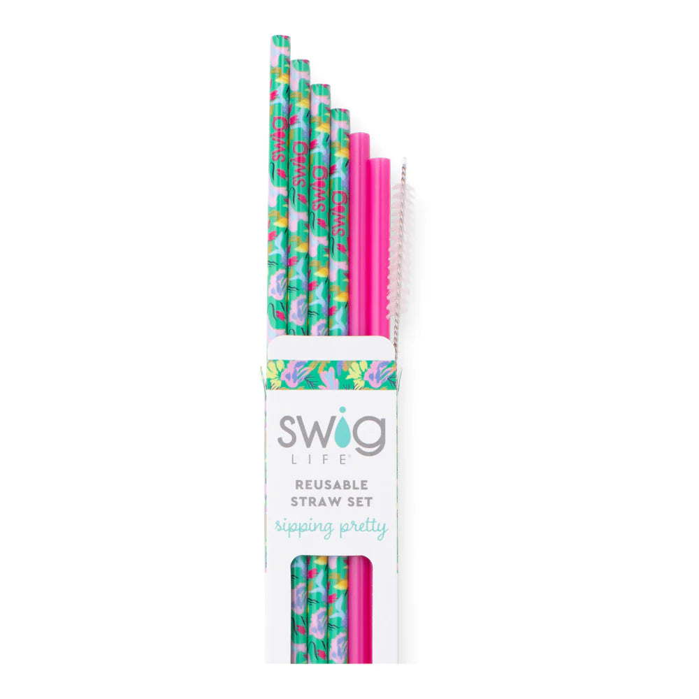 Swig | Paradise + Hot Pink Reusable Straw Set - Giddy Up Glamour Boutique