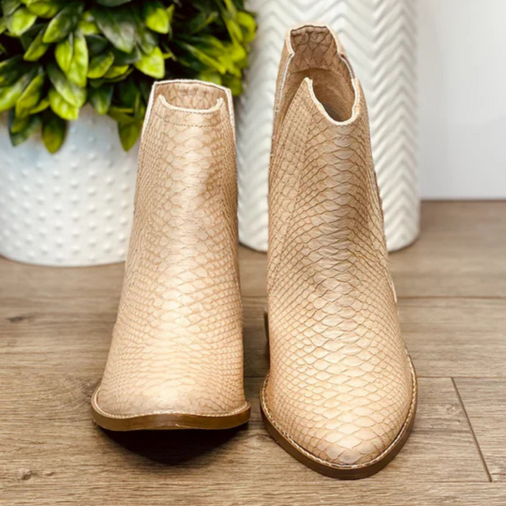 Online Exclusive | Tarim Snakeskin Bootie in Blush Nude