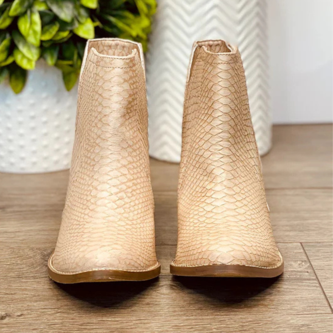 Online Exclusive | Tarim Snakeskin Bootie in Blush Nude