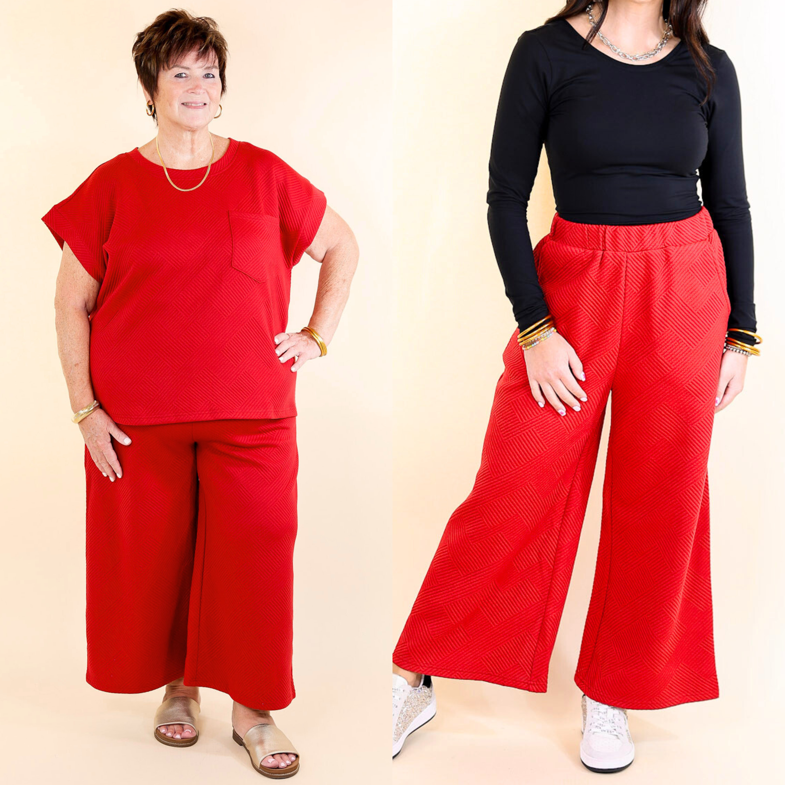 Glamour on the Go Textured Wide Leg Pant in Scarlet Red