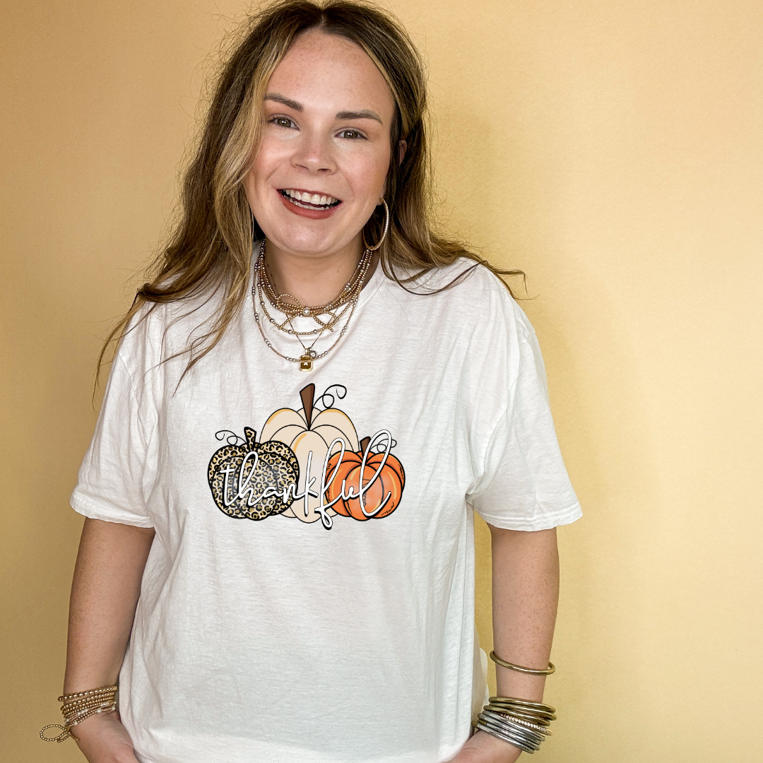 Online Exclusive | Thankful Cheetah and Solid Pumpkin Trio Graphic Tee in Multiple Color Options