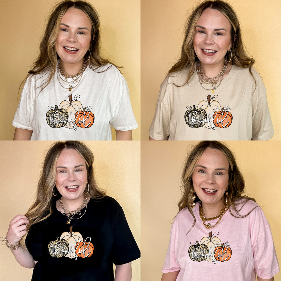 Online Exclusive | Thankful Cheetah and Solid Pumpkin Trio Graphic Tee in Multiple Color Options