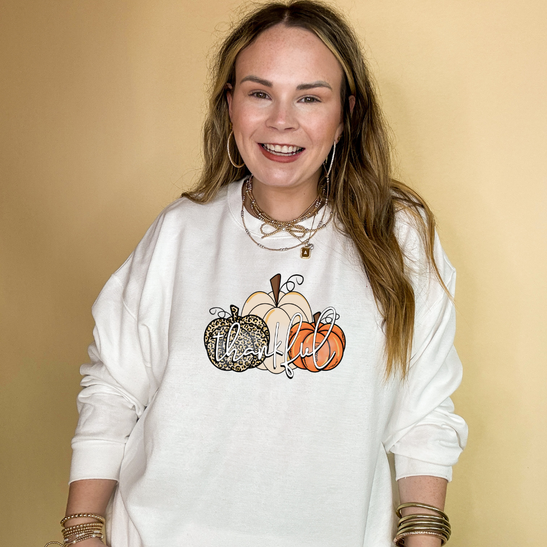 Online Exclusive | Thankful Cheetah and Solid Pumpkin Trio Graphic Sweatshirt in Multiple Color Options