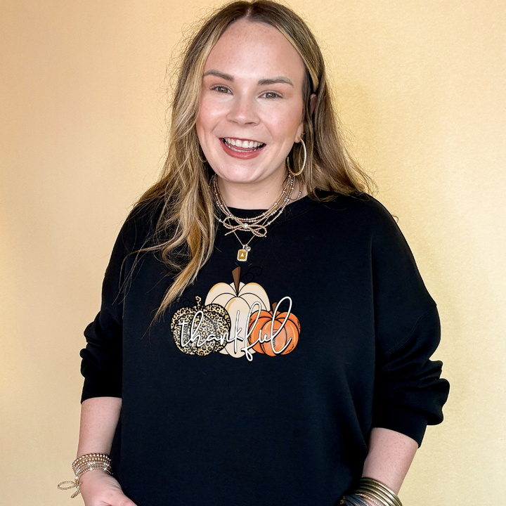 Online Exclusive | Thankful Cheetah and Solid Pumpkin Trio Graphic Sweatshirt in Multiple Color Options