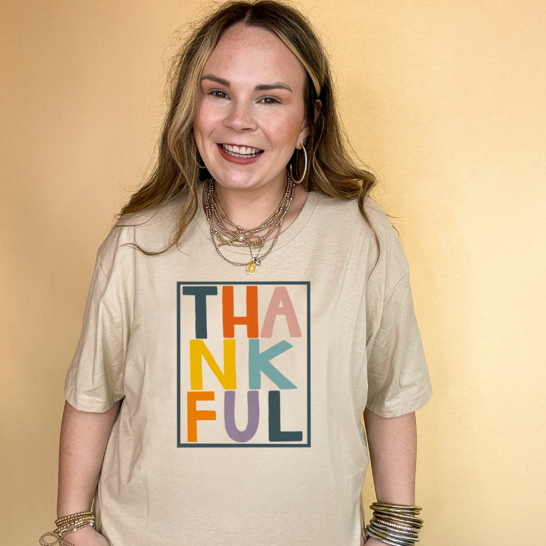 Online Exclusive | Thankful Color Block Letters Graphic Tee in Multiple Color Options